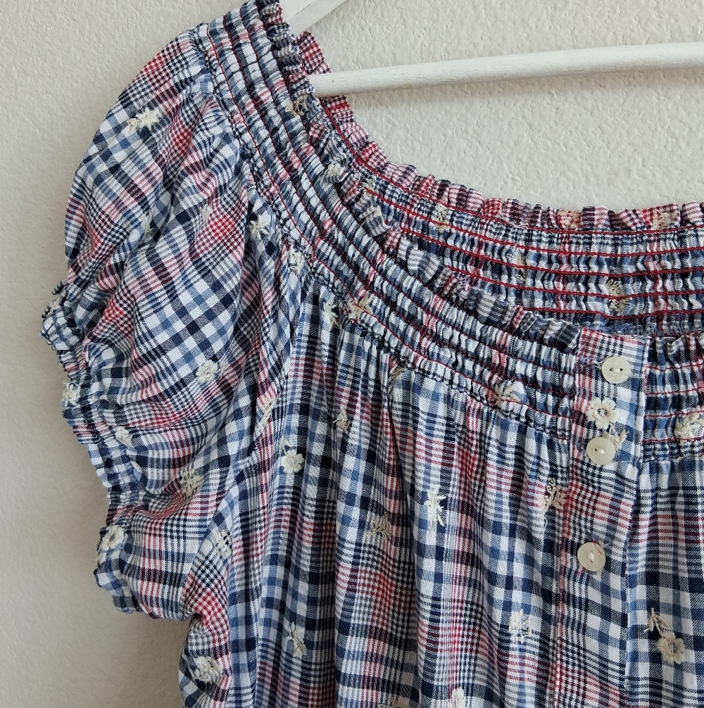Anthropologie Plus Floral Embroidery Plaid Mini Dress - Picture 6 of 16